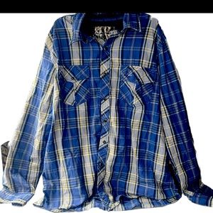 RealTree Xtra Blue Flannel Shirt Long Sleeve Button Down Plaid Men's Large